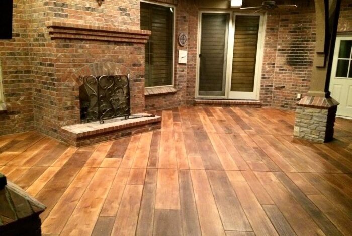 Concrete floor stained to look like wood