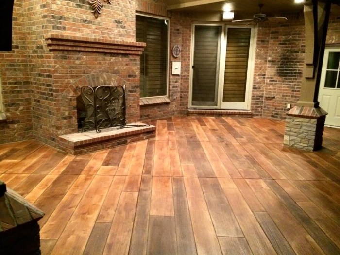 Concrete floor stained to look like wood