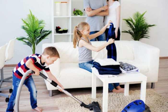 Babies clean the house