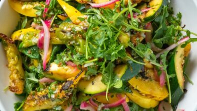 Grilled summer squash salad with cumin lime vinaigrette