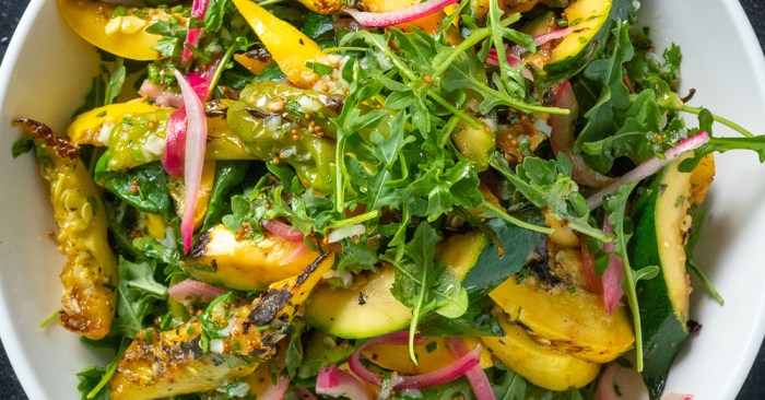 Grilled summer squash salad with cumin lime vinaigrette