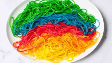 Rainbow pasta fun food