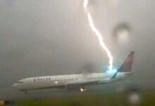 Lightning strikes plane