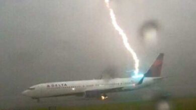 Lightning strikes plane