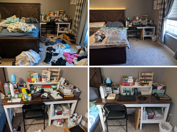 Organized cleaning supplies before and after