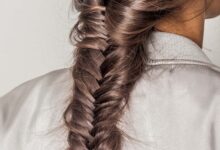 Mixed fishtail and dutch braid messy bun