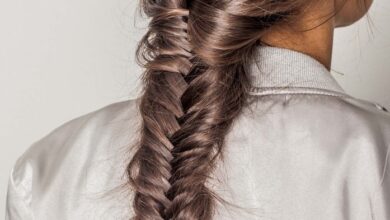 Mixed fishtail and dutch braid messy bun