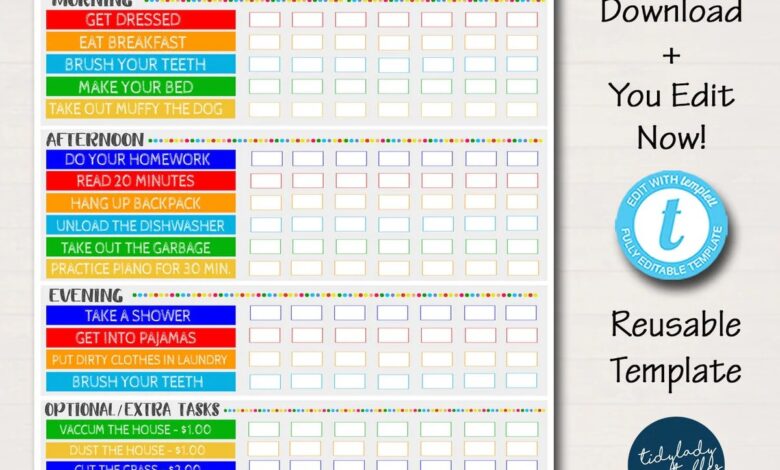 Chore chart for multiple kids