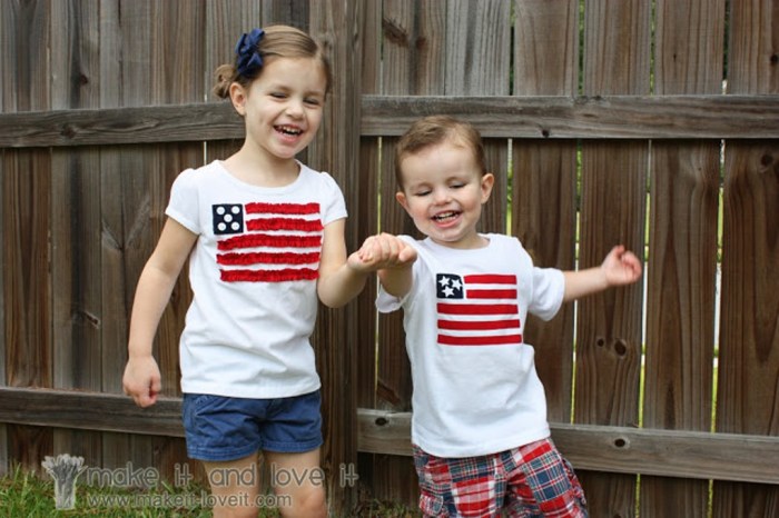 All decked out in red white and blue make a cute flag shirt with your kids