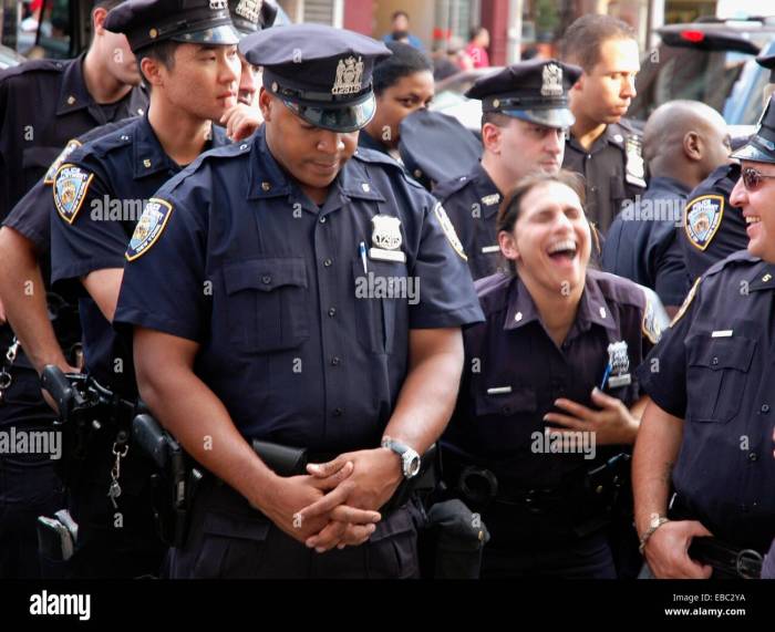 Laughing policeman warn joke fool